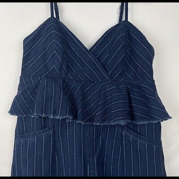 ETT TWA By Anthropologie Sleeveless Peplum Ruffle Stripe Denim Romper/Jumpsuit - Picture 6 of 9